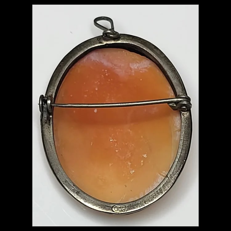 Vintage Silver Hand-Carved Shell Cameo Pendant/Brooch - 3