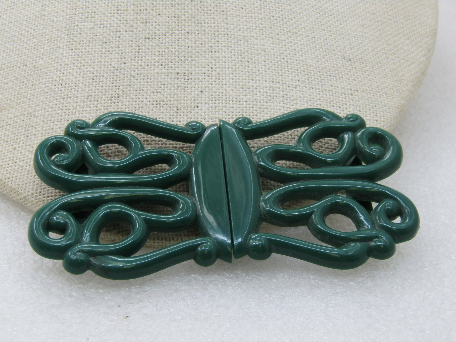 Vintage Green Acrylic Scrolled Buckle, Mid-Century, 3.5", - 2