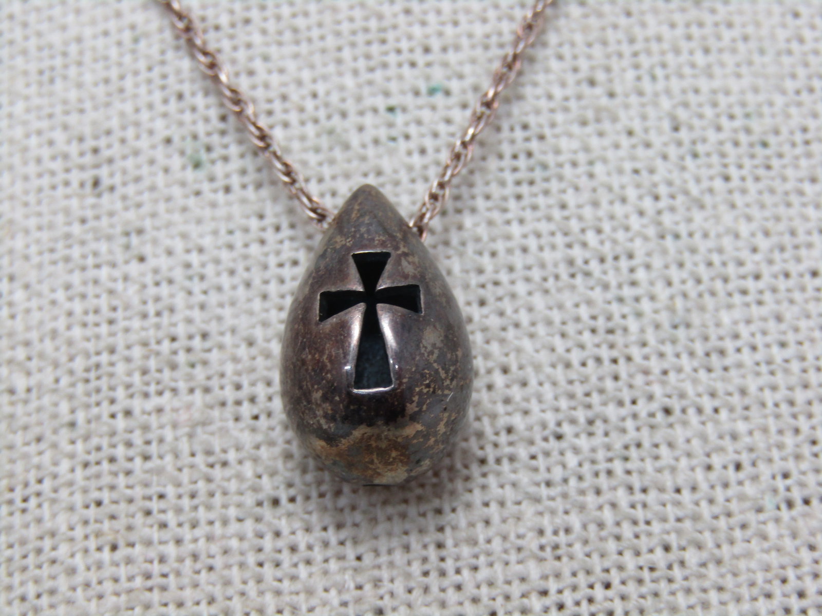 Vintage Sterling Silver Cut-Out Cross Necklace, in Droplet Pendant, 17", 5.67 Gr. - 2