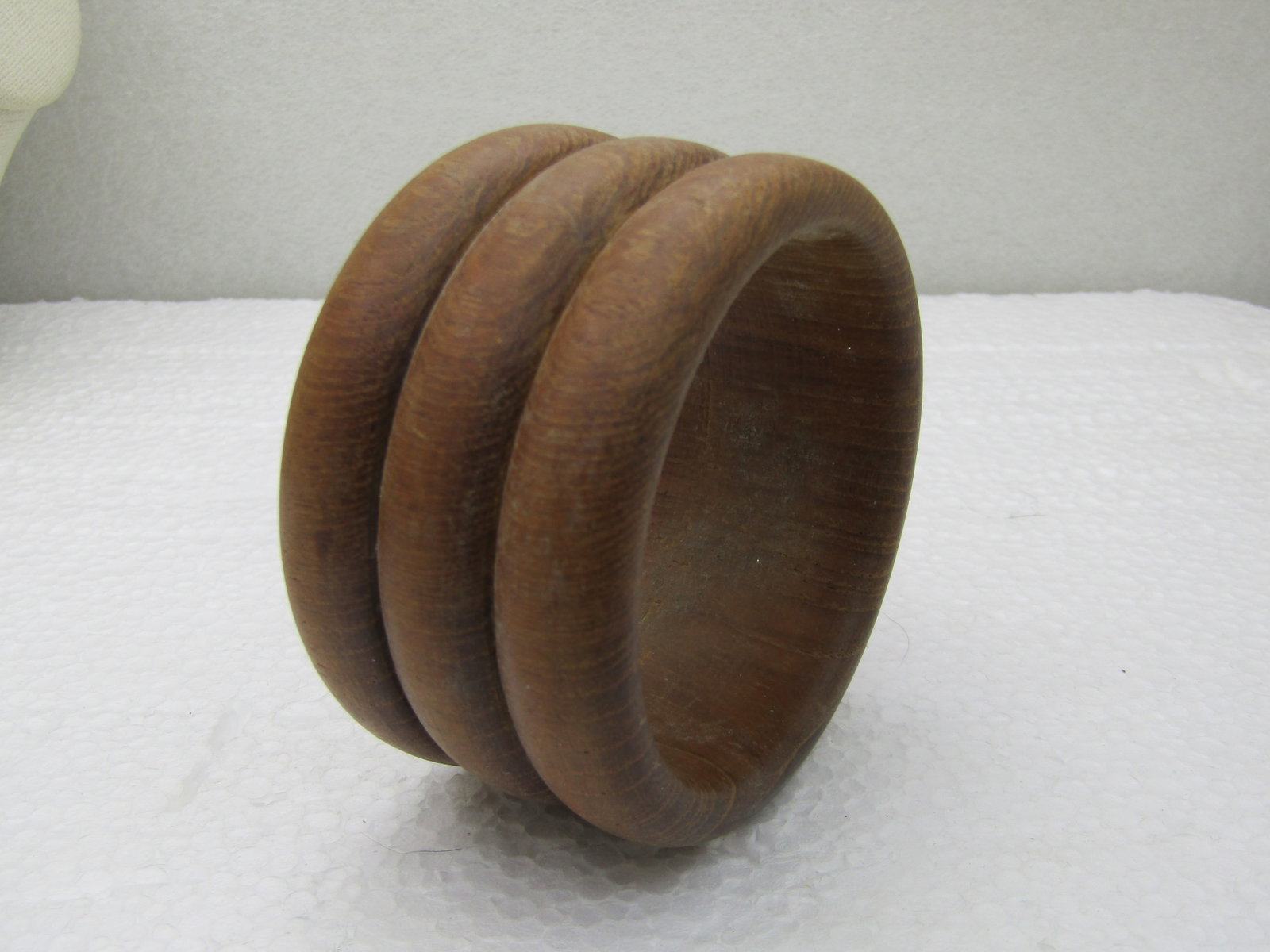 Vintage Wide Grooved Wooden Cuff Bracelet, 7.5" inside measurement - 2