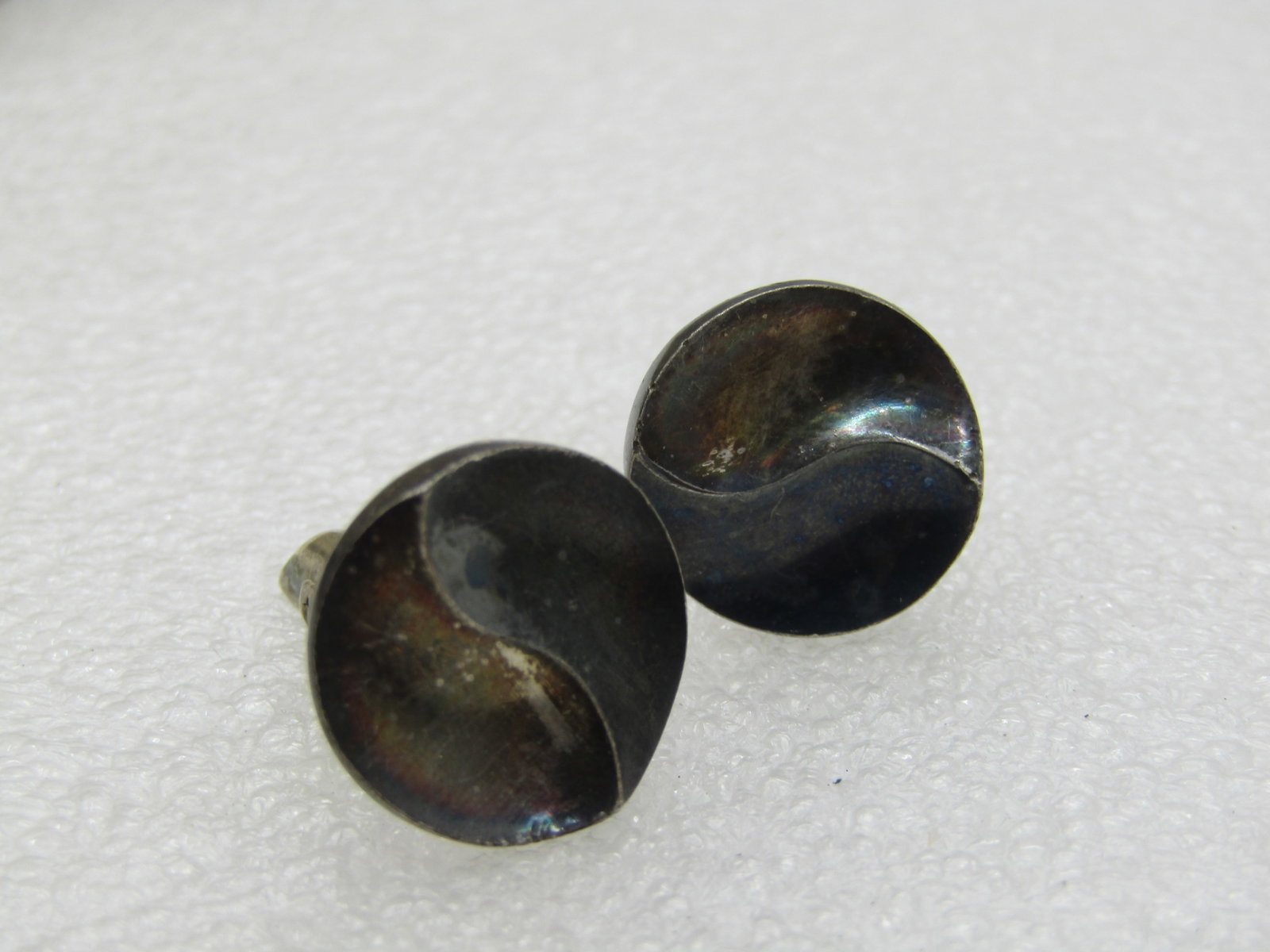 Vintage Sterling Modernist Cuff Links, Melesio Rodriguez, Taxco, yin/yang like ridged circles, 3/4' - 3