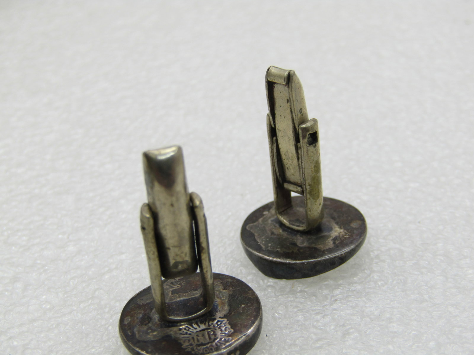 Vintage Sterling Modernist Cuff Links, Melesio Rodriguez, Taxco, yin/yang like ridged circles, 3/4' - 4