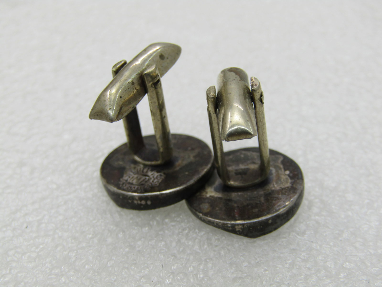 Vintage Sterling Modernist Cuff Links, Melesio Rodriguez, Taxco, yin/yang like ridged circles, 3/4' - 6