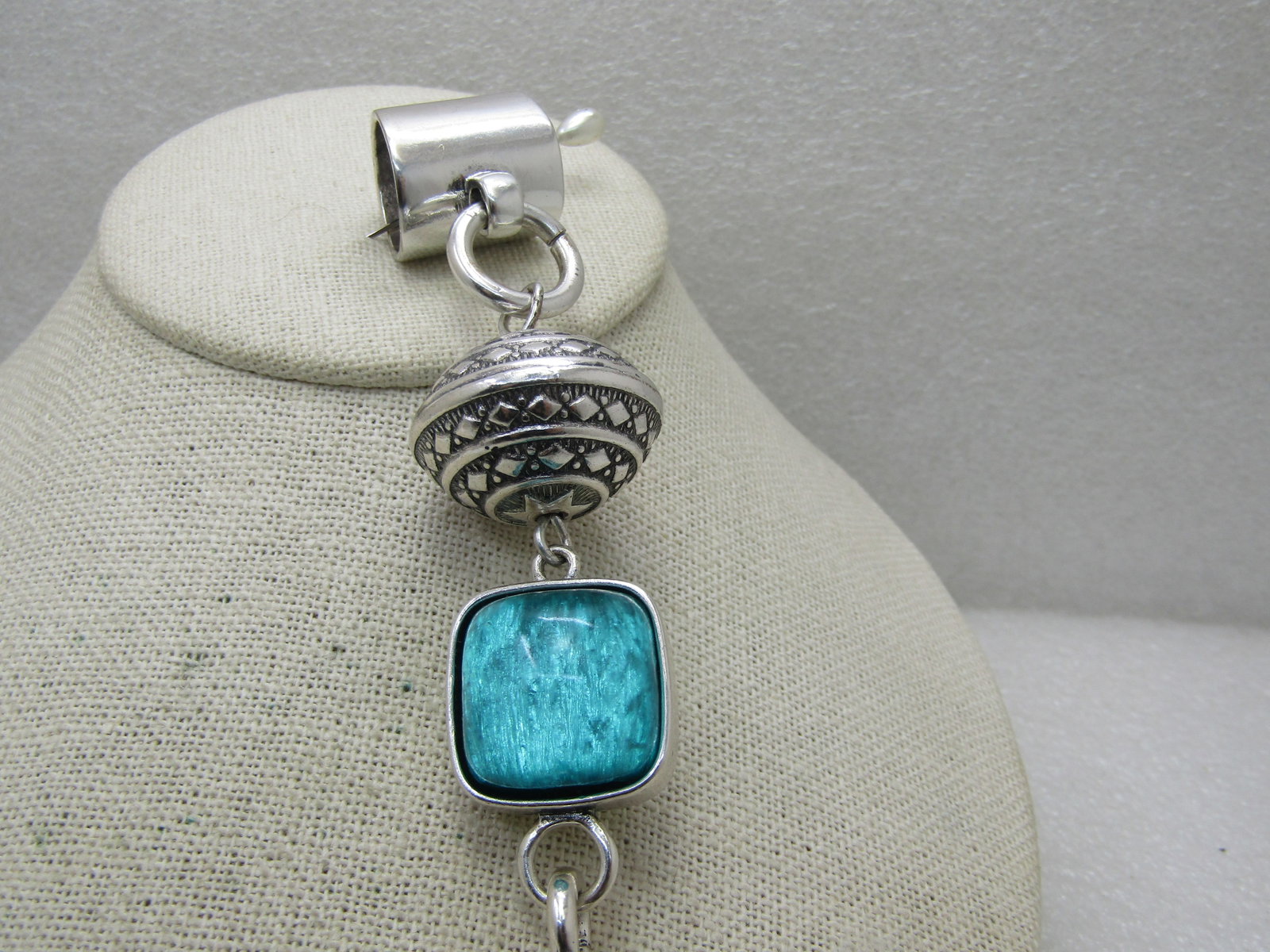 9" Tassel Runway Statement Slide, Silver Tone, Two-Sided, Yellow/Teal - 3