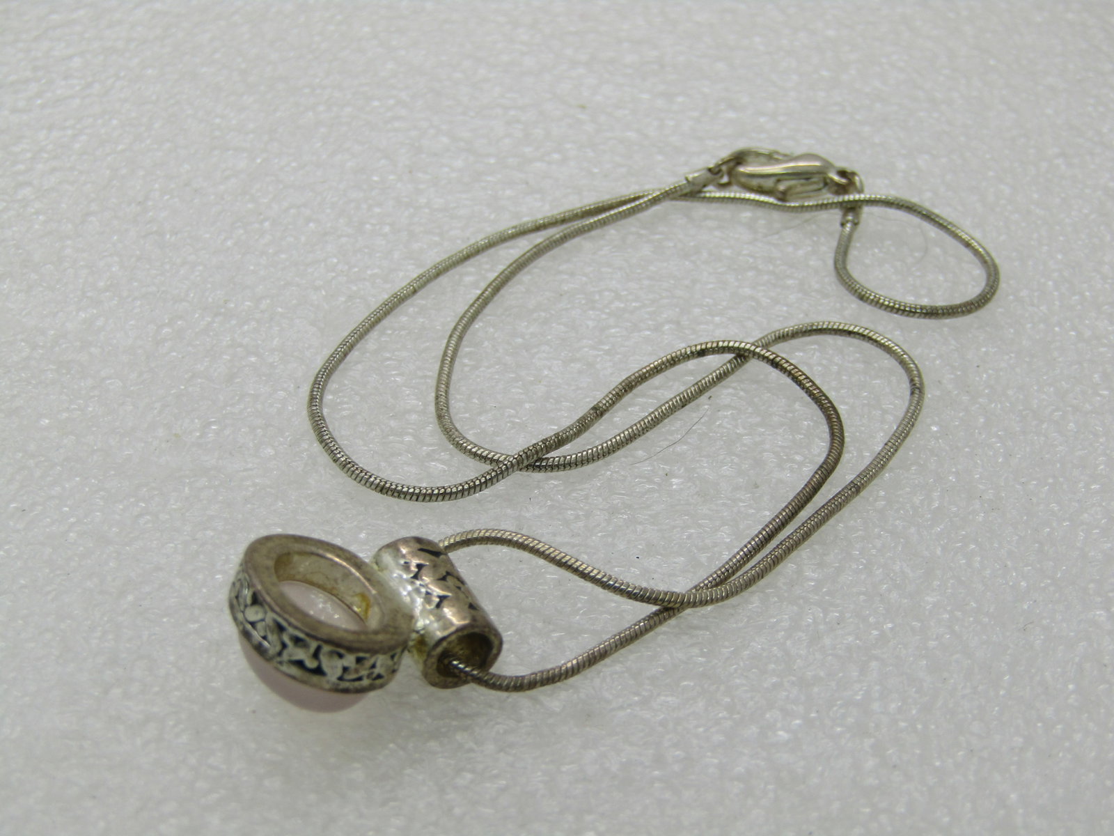 Vintage Silver Tone White Stone Necklace, Bali-Style 16" - 6