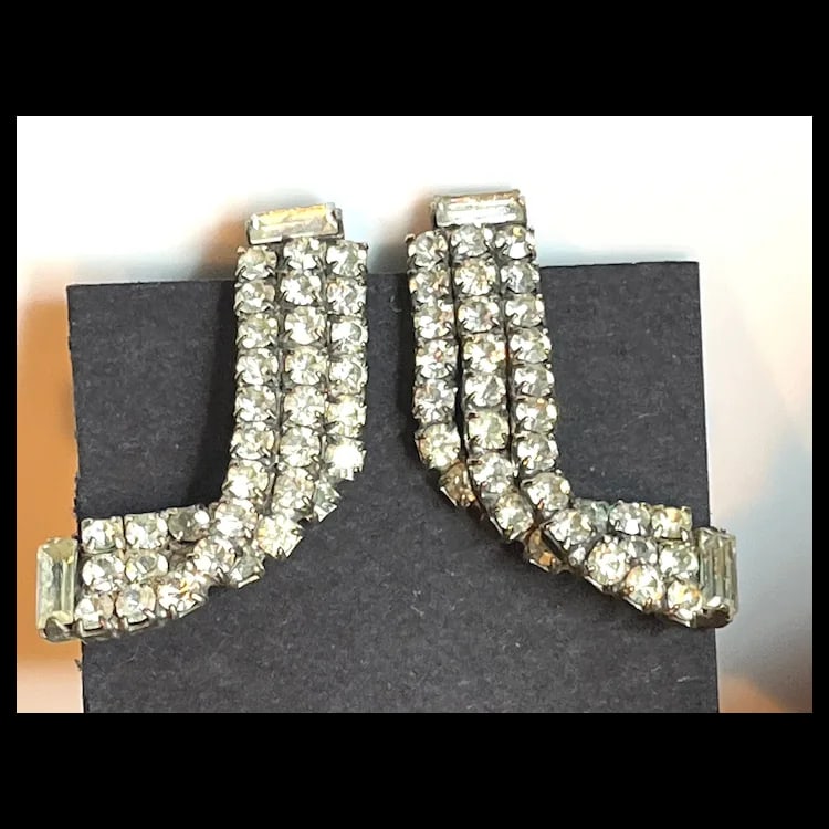 Vintage Art Deco Paste/Rhinestone Oversized Statement Earrings - 2