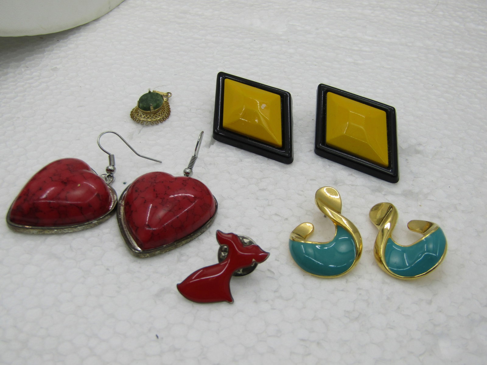 Vintage 1980's Earrings, Pendant, Pin Lot, 3 Earrings, 1 Pendant, 1 Pin - 3