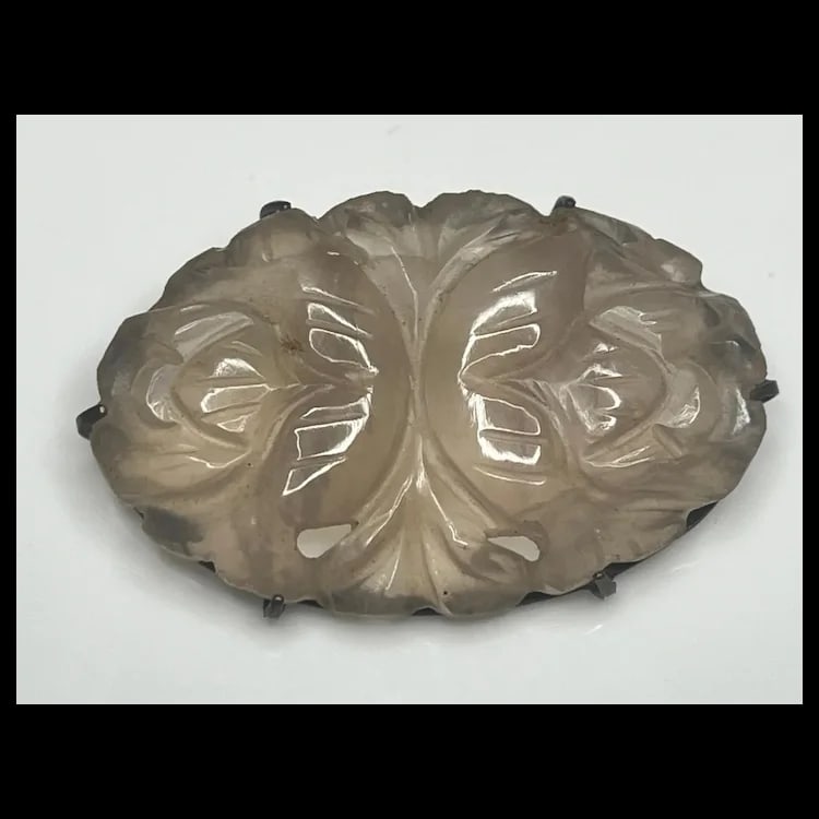 Vintage Chinese Carved Quartz and Sterling Silver Pin/Brooch - 2