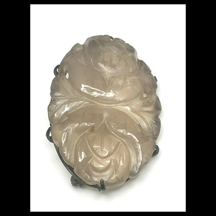 Vintage Chinese Carved Quartz and Sterling Silver Pin/Brooch - 3