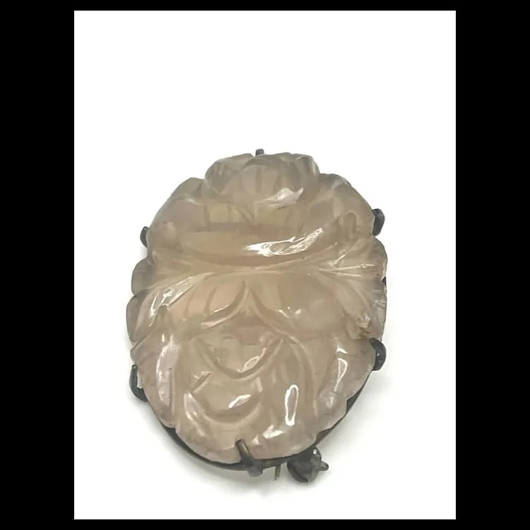 Vintage Chinese Carved Quartz and Sterling Silver Pin/Brooch - 4