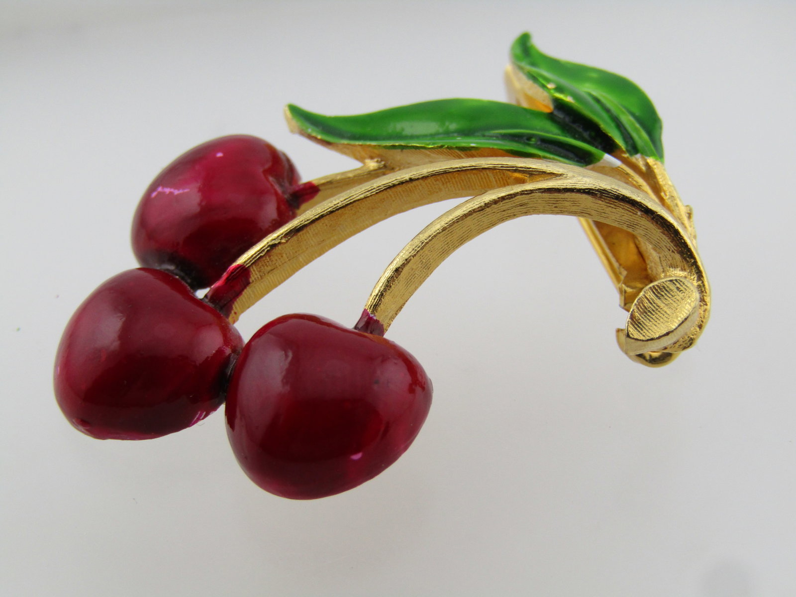 Vintage Enameled Cherry Stem Brooch, 1960's-1970's - 2