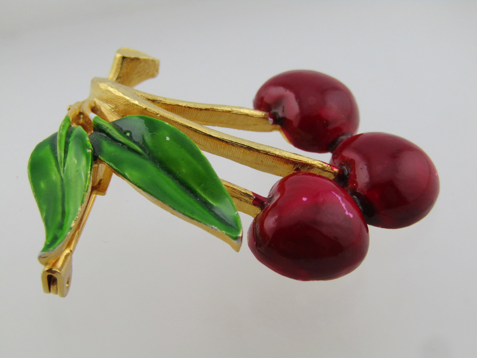 Vintage Enameled Cherry Stem Brooch, 1960's-1970's - 3