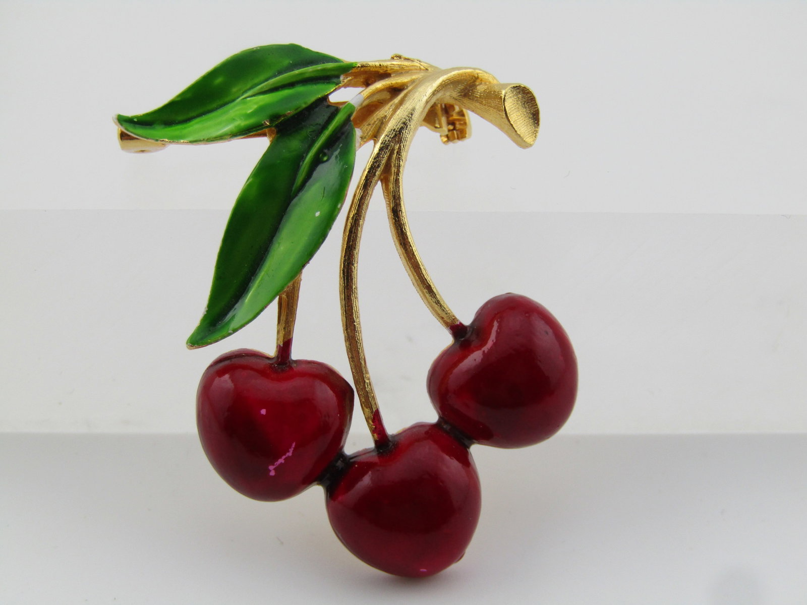 Vintage Enameled Cherry Stem Brooch, 1960's-1970's - 5