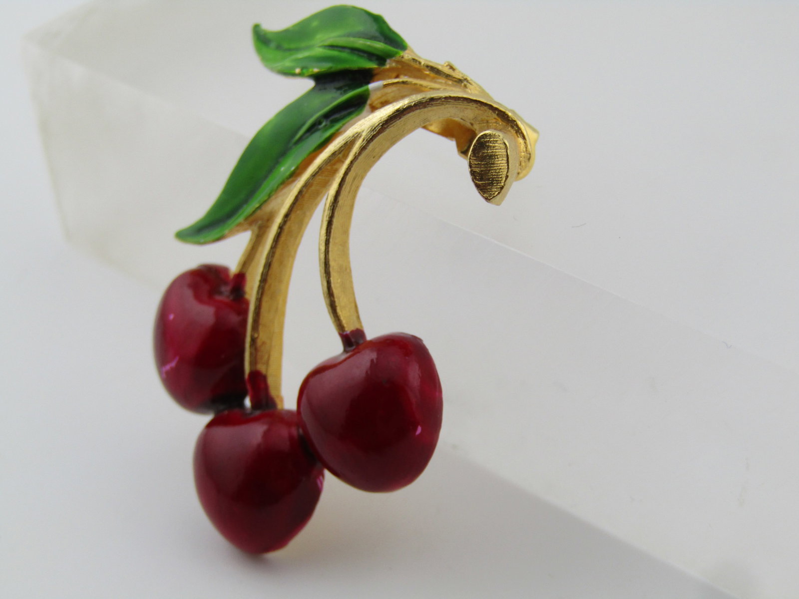 Vintage Enameled Cherry Stem Brooch, 1960's-1970's - 6