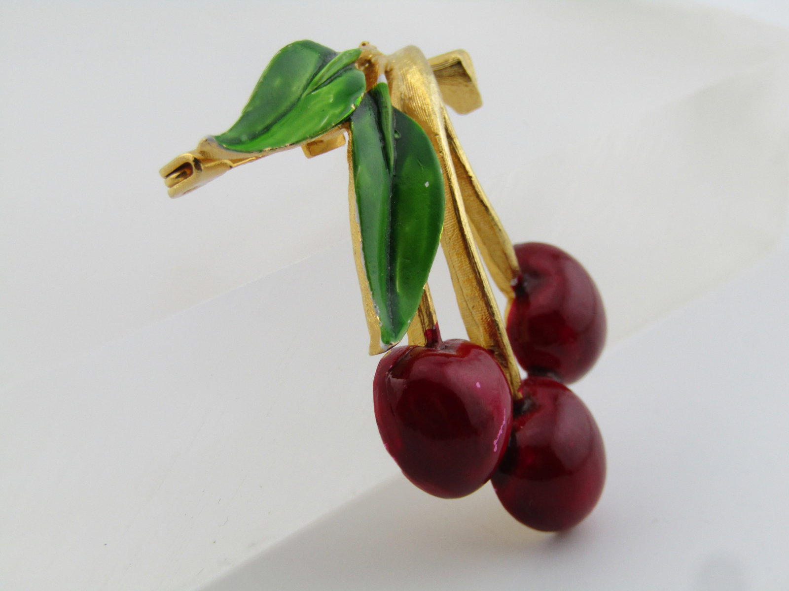 Vintage Enameled Cherry Stem Brooch, 1960's-1970's - 7