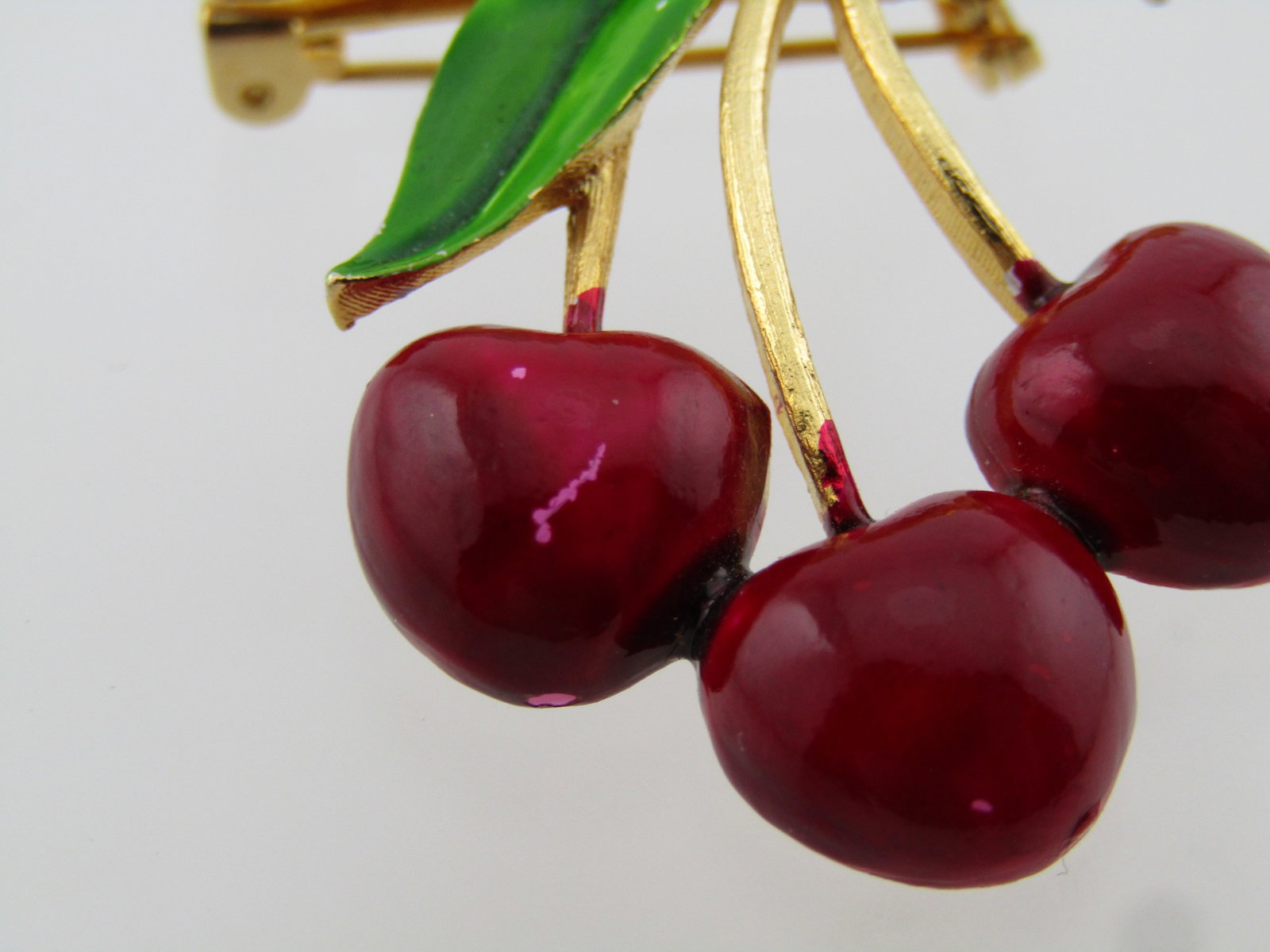 Vintage Enameled Cherry Stem Brooch, 1960's-1970's - 8