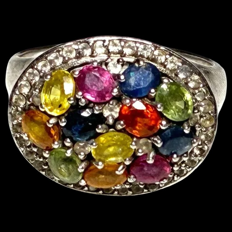Estate Sterling Silver Multi Color Tourmaline Cluster Statement Ring (1 of 5)