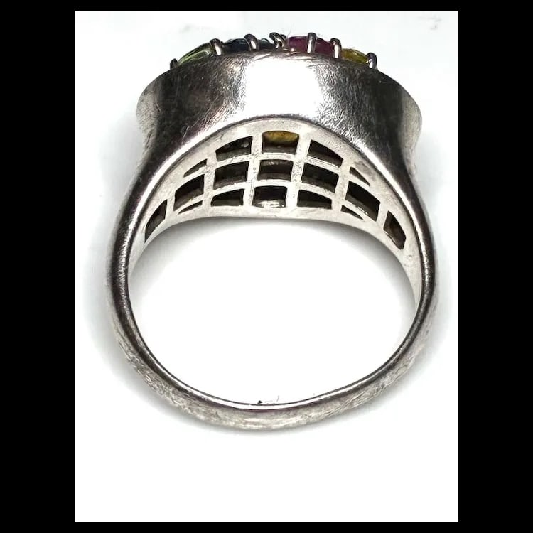 Estate Sterling Silver Multi Color Tourmaline Cluster Statement Ring - 3