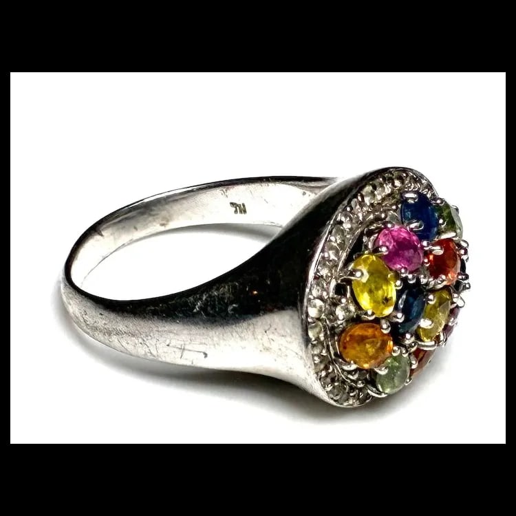 Estate Sterling Silver Multi Color Tourmaline Cluster Statement Ring - 4