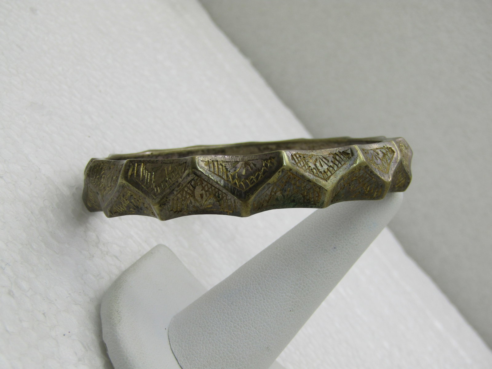 Vintage Curved Notched India Bangle Bracelet, 8.25", 1960's - 2