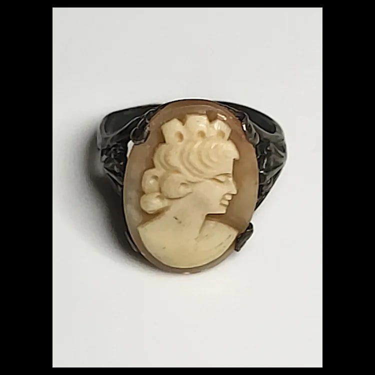Vintage Hand-Carved Shell Cameo Pendant Ring Hllmarked STER - 2