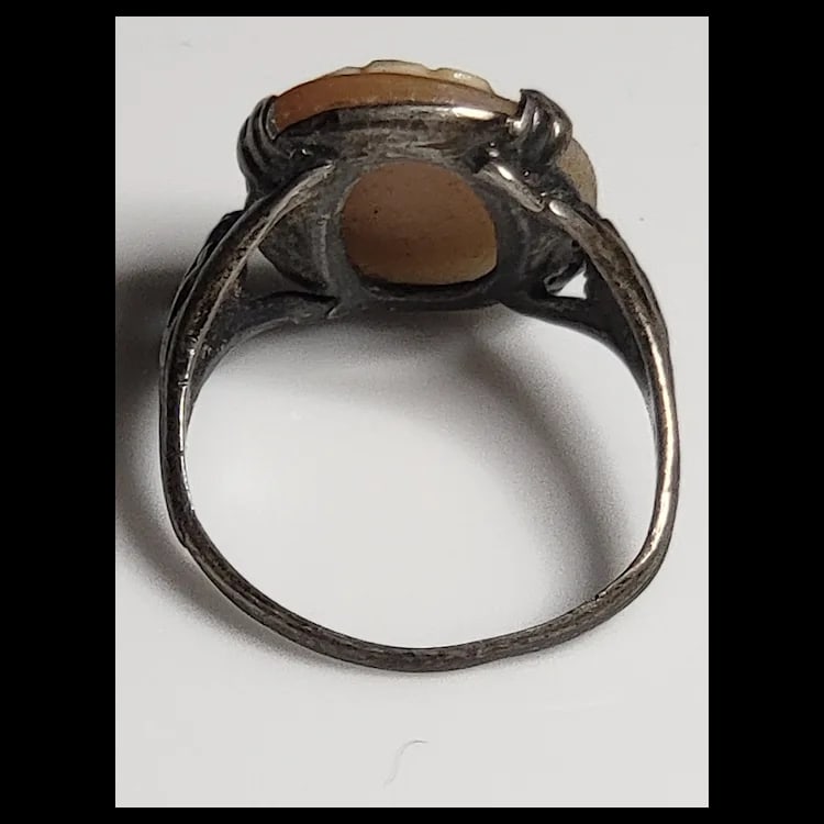 Vintage Hand-Carved Shell Cameo Pendant Ring Hllmarked STER - 3