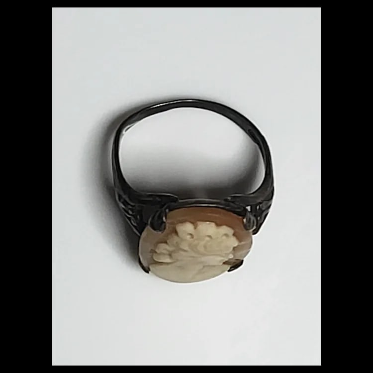 Vintage Hand-Carved Shell Cameo Pendant Ring Hllmarked STER - 5