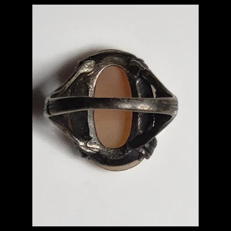 Vintage Hand-Carved Shell Cameo Pendant Ring Hllmarked STER - 6