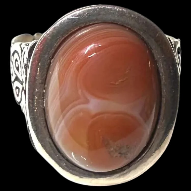 Estate Handcrafted Sterling Silver Natural Agate Stone Ring (1 of 5)