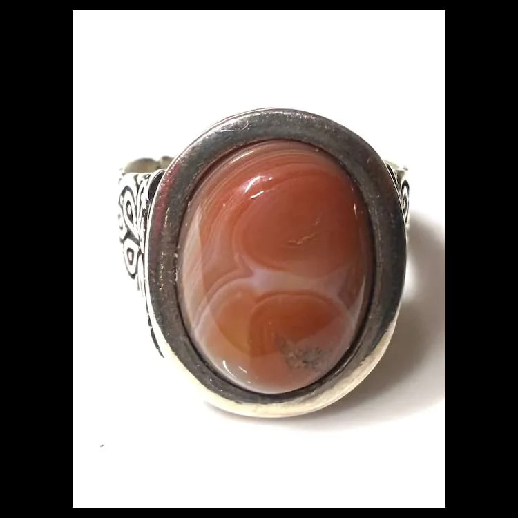 Estate Handcrafted Sterling Silver Natural Agate Stone Ring - 2