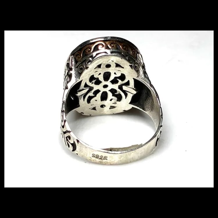 Estate Handcrafted Sterling Silver Natural Agate Stone Ring - 5