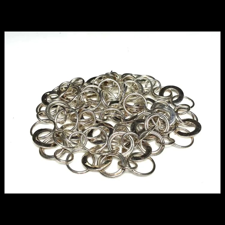 Vintage Sterling Silver Circle Link Extra Long Necklace - 3