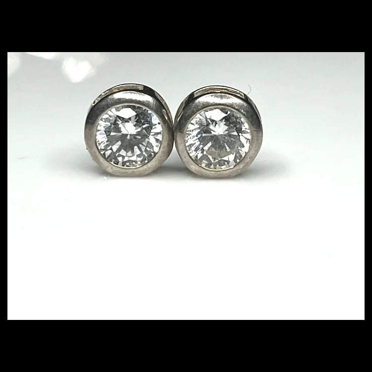 Vintage Sterling Silver CZ Stud Earrings - 2