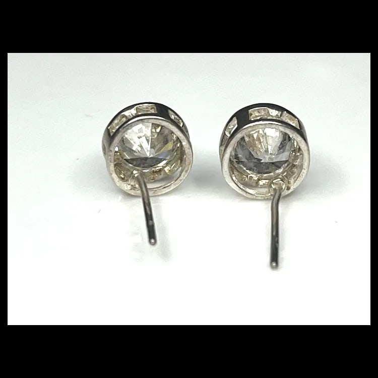 Vintage Sterling Silver CZ Stud Earrings - 4