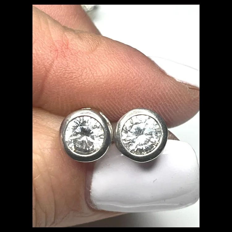 Vintage Sterling Silver CZ Stud Earrings - 5