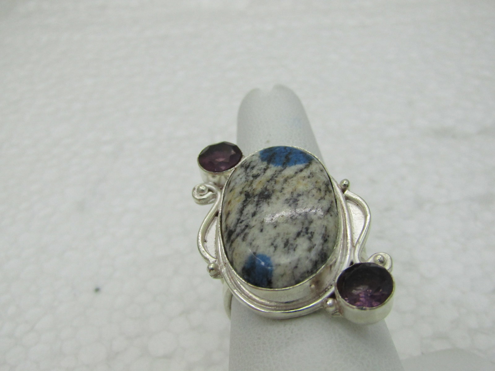 Sterling Silver Southwestern Contemporary Ring, Amethyst & Dyed Howlite, Sz. 9.5 (1 of 8)