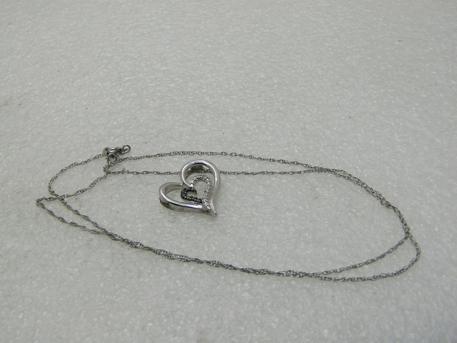 Vintage Sterling Silver Heart Necklace, Illusion Setting, 20" - 6