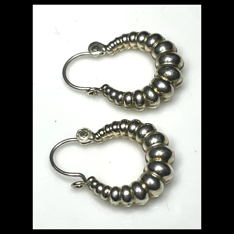 Vintage Sterling Silver Shrimp Hoop Earrings - 6