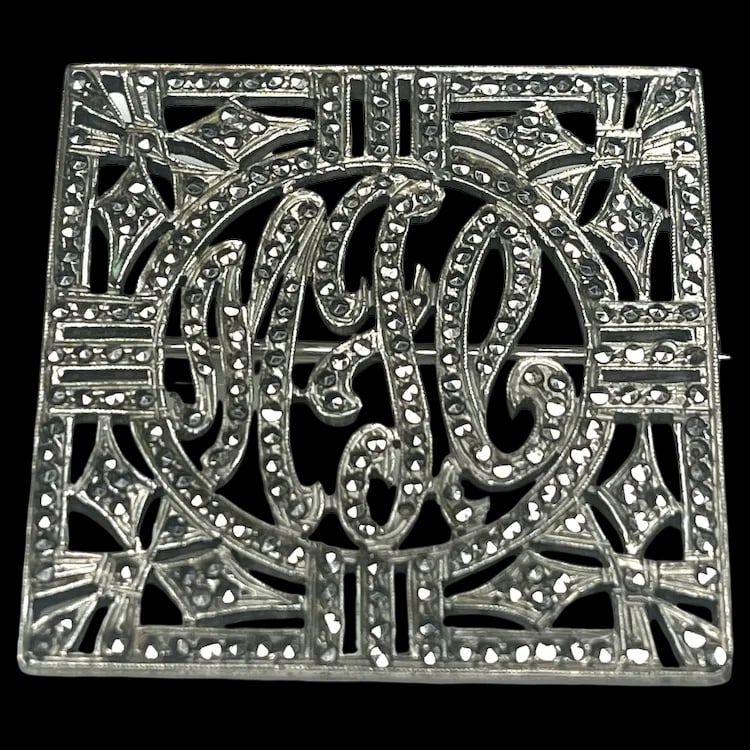 Vintage Sterling Silver and Marcasite Initial Brooch (1 of 6)