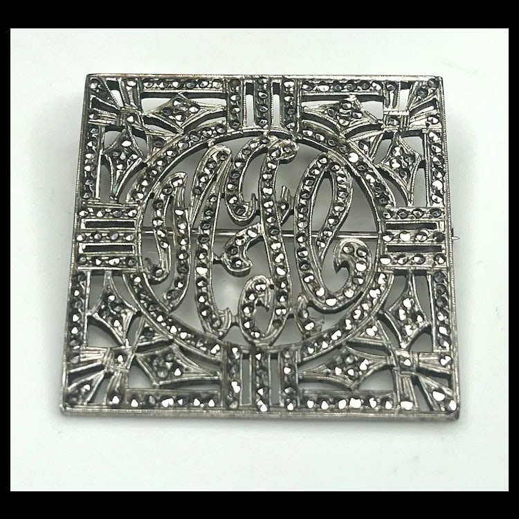 Vintage Sterling Silver and Marcasite Initial Brooch - 2