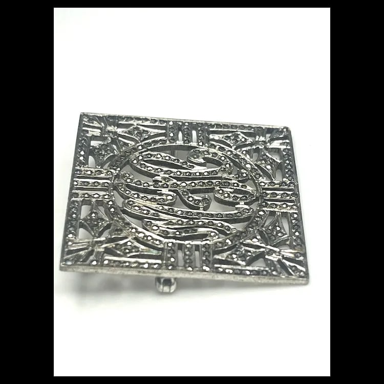 Vintage Sterling Silver and Marcasite Initial Brooch - 3