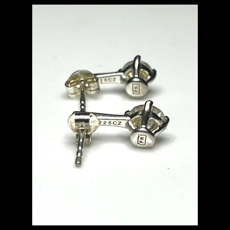 Estate Sterling Silver PK CZ 925 Earrings - 5