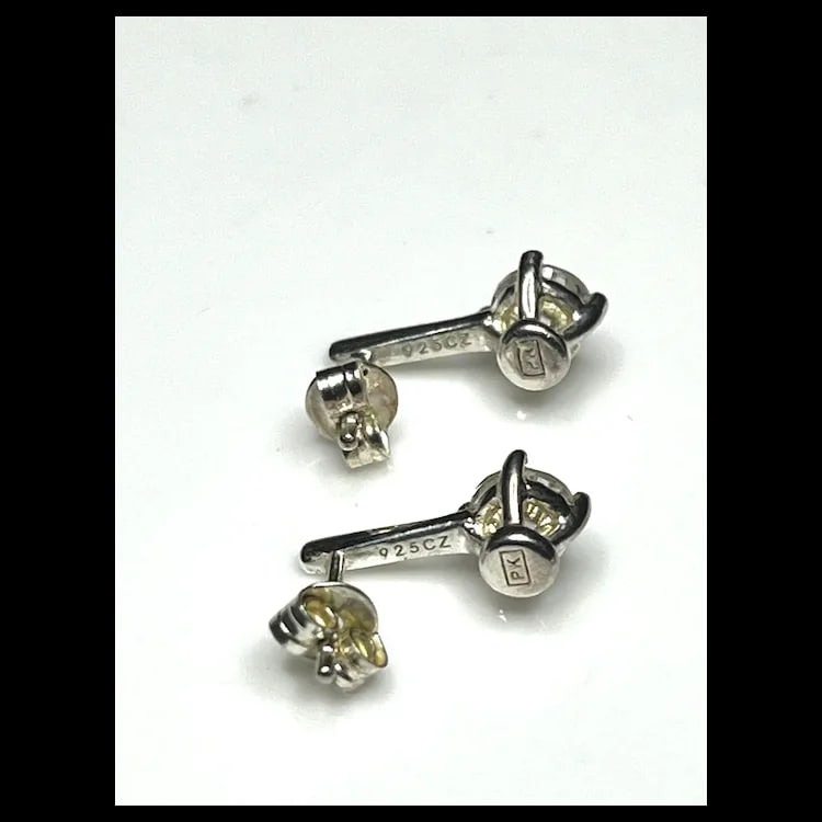 Estate Sterling Silver PK CZ 925 Earrings - 6