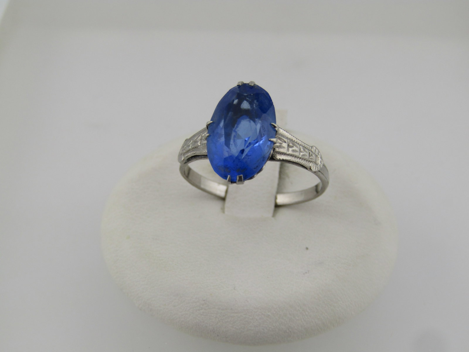 Vintage Art Deco Costume Blue Stone Ring, Sz. 7.5, Signed SPM, 1920's-1940's - 2