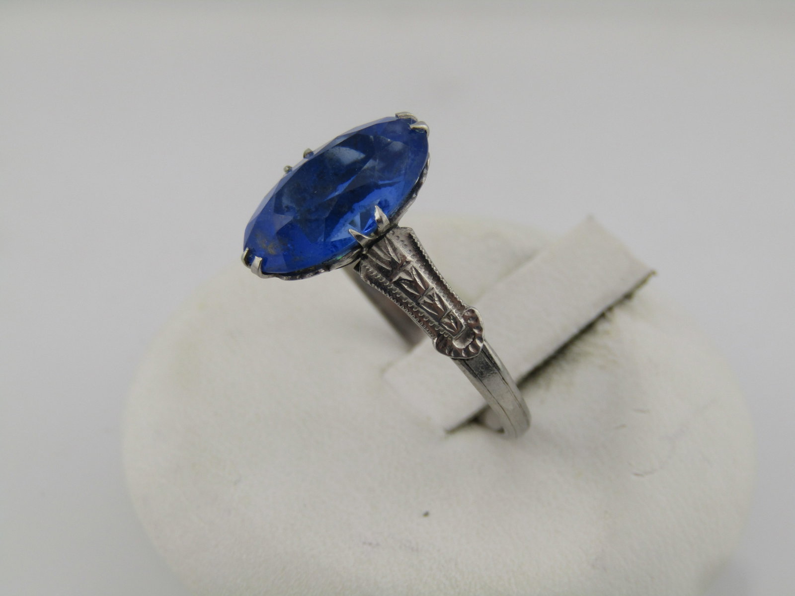 Vintage Art Deco Costume Blue Stone Ring, Sz. 7.5, Signed SPM, 1920's-1940's - 3