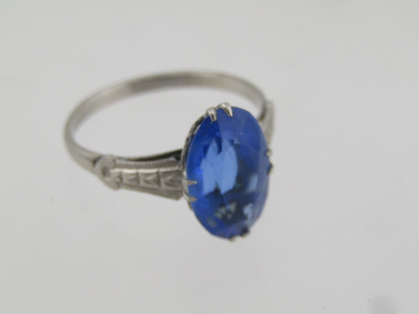 Vintage Art Deco Costume Blue Stone Ring, Sz. 7.5, Signed SPM, 1920's-1940's - 5