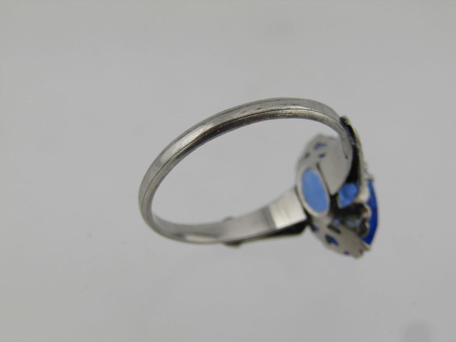 Vintage Art Deco Costume Blue Stone Ring, Sz. 7.5, Signed SPM, 1920's-1940's - 6