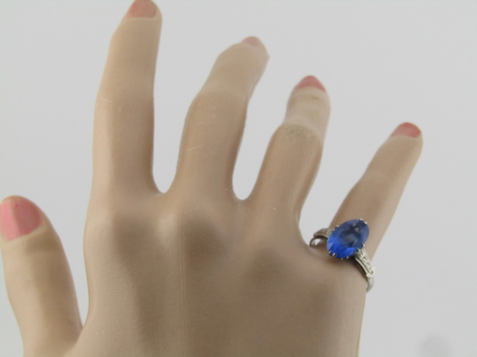 Vintage Art Deco Costume Blue Stone Ring, Sz. 7.5, Signed SPM, 1920's-1940's - 7