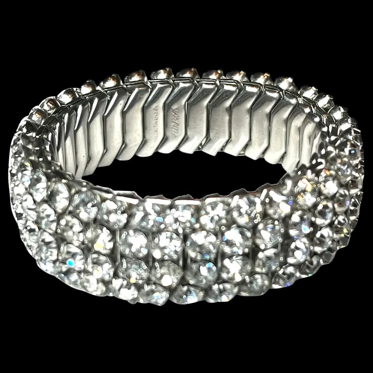 Vintage Mid- Century Crystal Expandable Oversized Statement Bracelet (1 of 6)