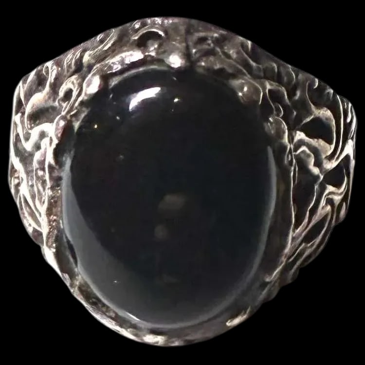 Estate Black Onyx Gemstone Sterling Silver Ring (1 of 6)